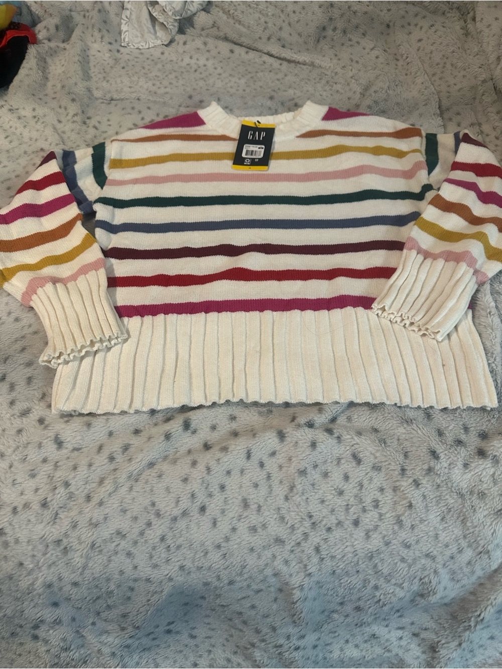 GAP Cream Crewneck Sweater with Multicolor Stripes